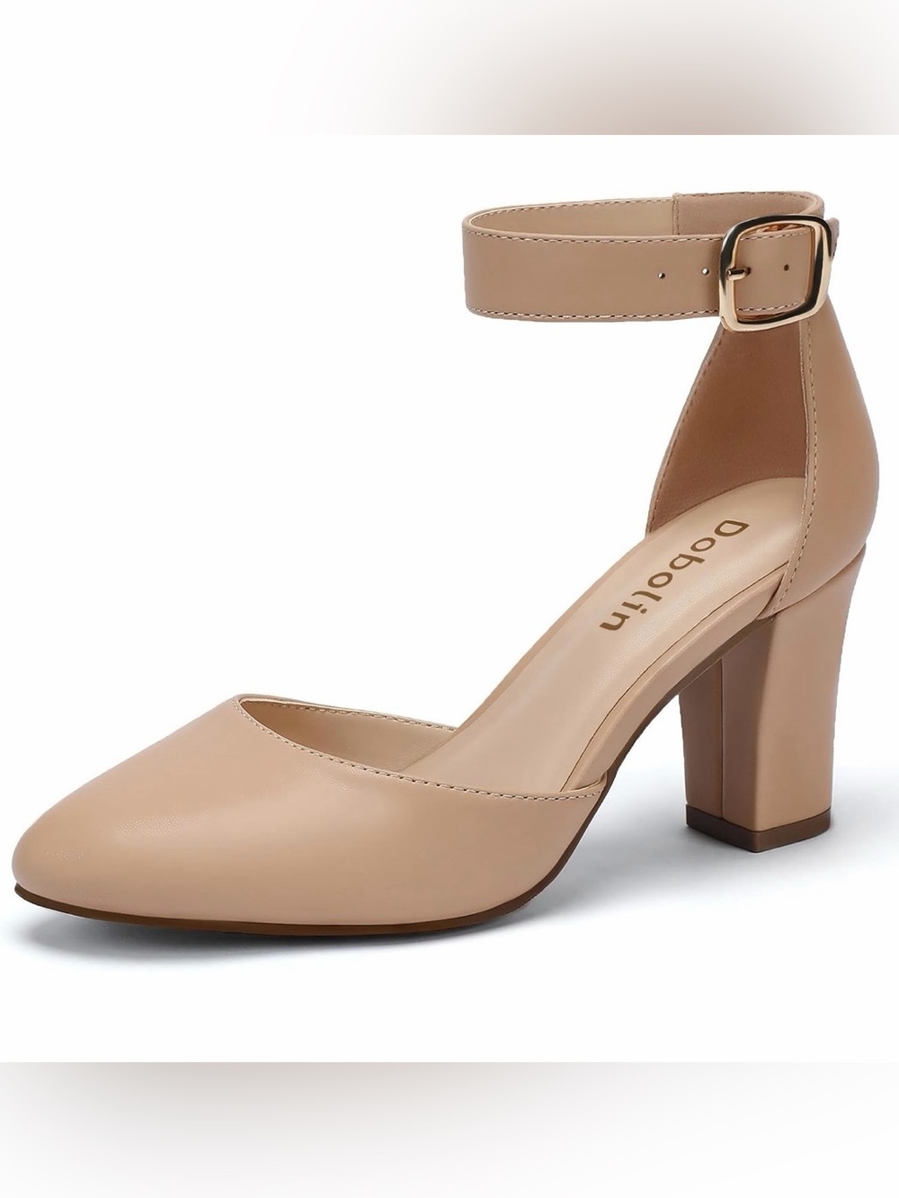 Women's Ankle-Strap Block Heel Pump in Nude